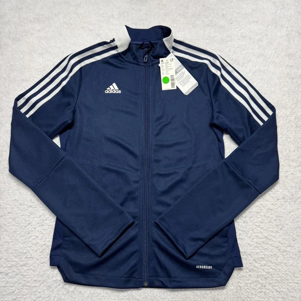 NWT Adidas Aeroready Track Jacket Blue Soccer Full Zip Primegreen Youth Medium